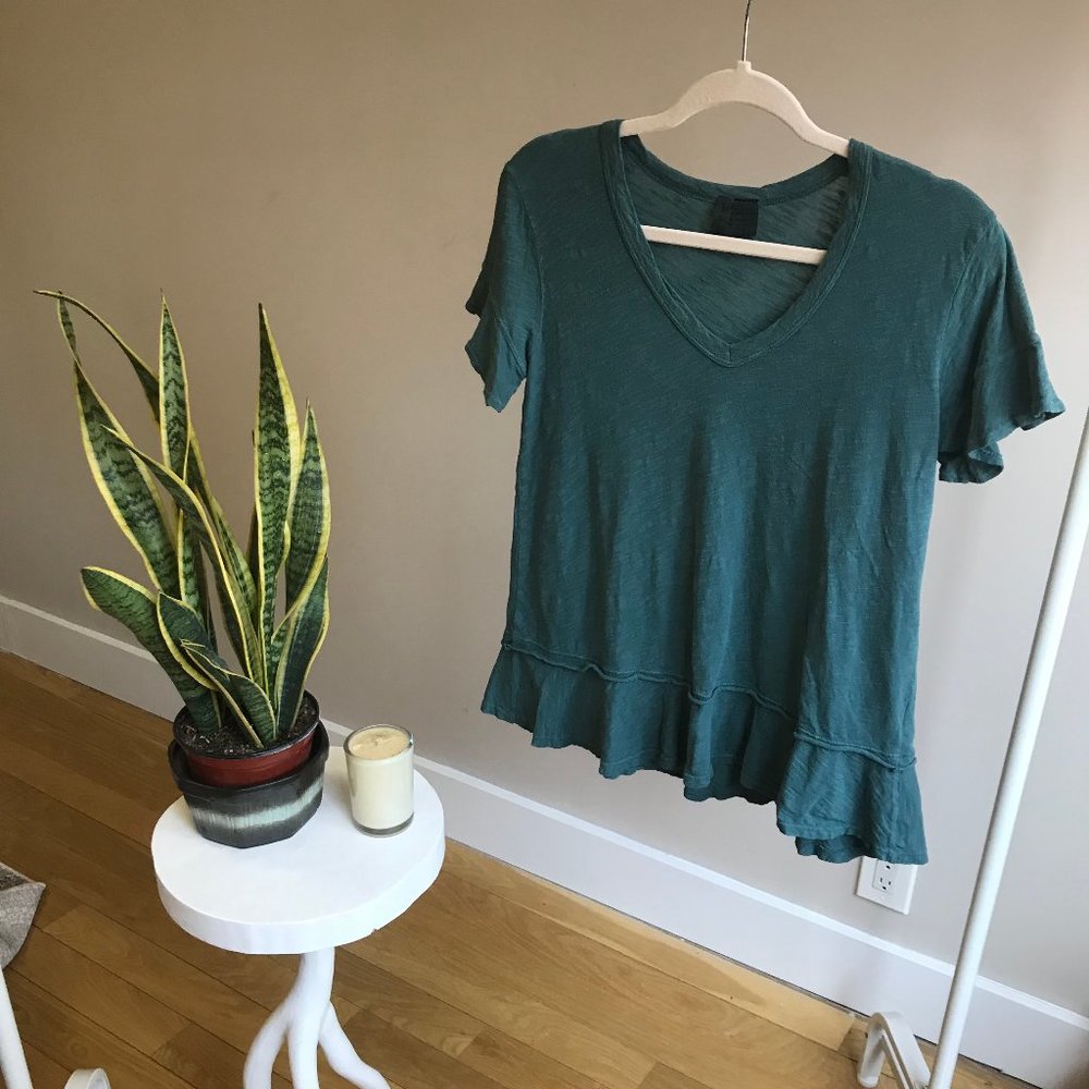 Anthro Teal V Neck Flare Top